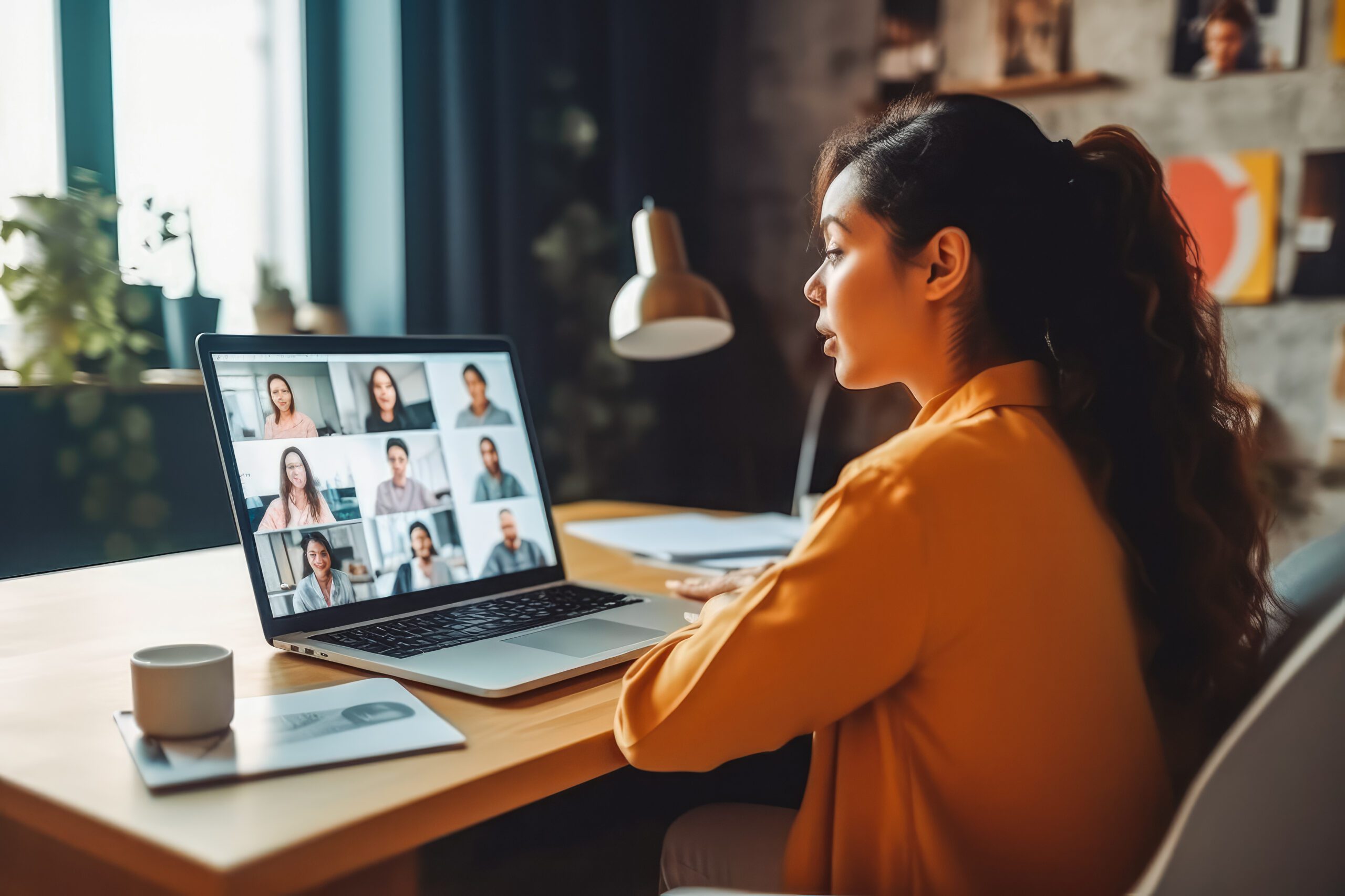 Back view of female employee talking on video call with colleagu Die Evolution des Homeoffice: Ein Einblick in Deutschlands Arbeitslandschaft nach der Pandemie
