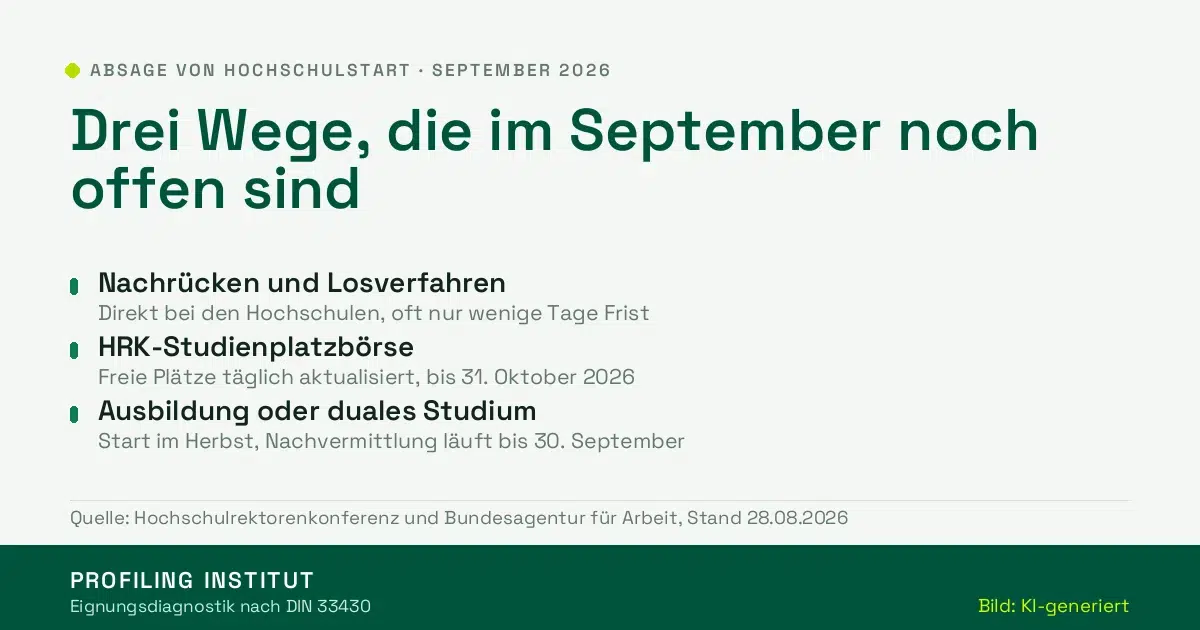Übersicht: drei Wege nach einer Absage von Hochschulstart im September