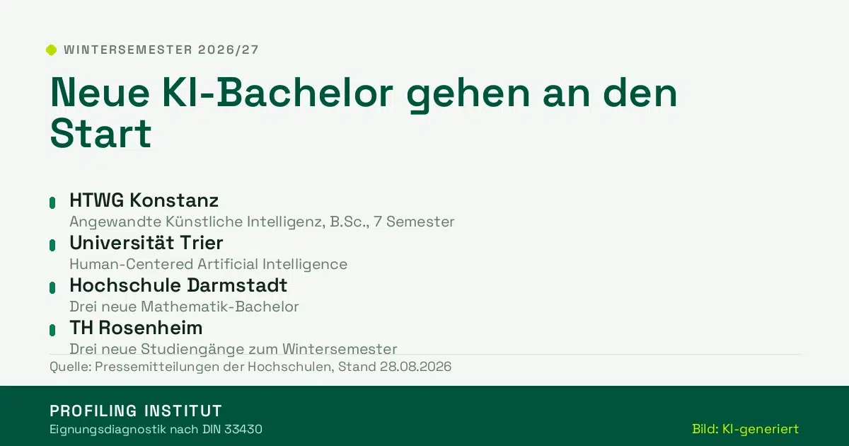 Übersicht neuer Studiengänge zum Wintersemester 2026/27 mit KI-Schwerpunkt
