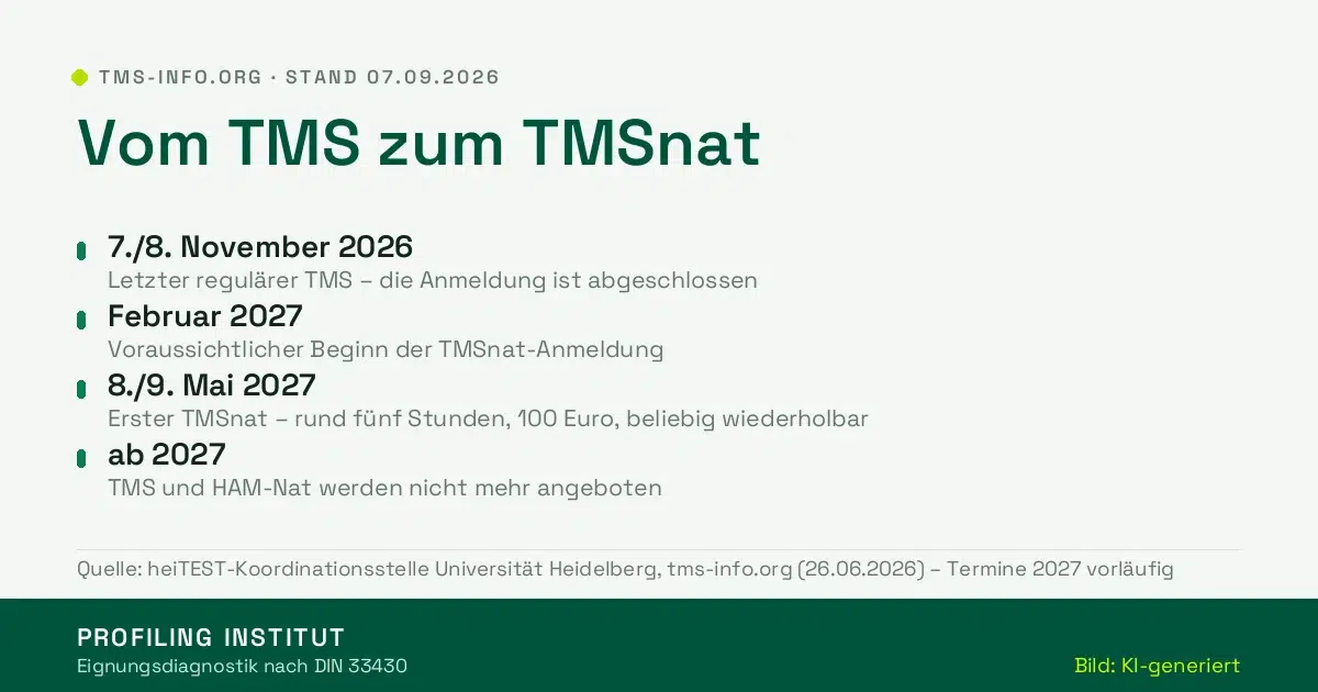 Zeitleiste: letzter regulärer TMS im November 2026, erster TMSnat im Mai 2027