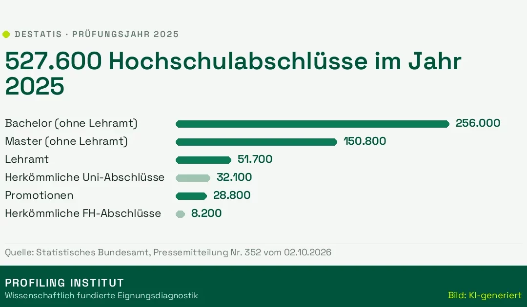 Hochschulabschlüsse 2025: 527.600 Absolventen, Lehramt legt am stärksten zu