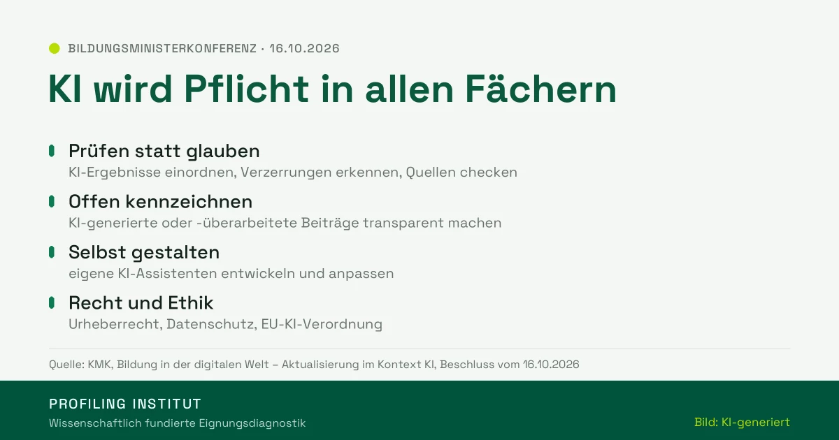 KMK-Kompetenzrahmen 2026: KI wird Pflicht in allen Fächern – prüfen, kennzeichnen, selbst gestalten, Recht und Ethik